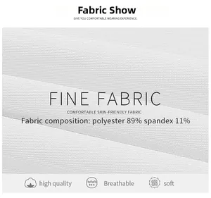 Dettaglio del tessuto a maglia bianco traspirante con 89% poliestere e 11% elastan