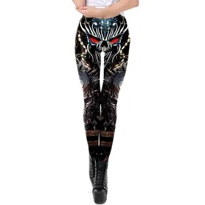 Leggings punk 3D pour femmes avec imprimé numérique de crâne et motifs mécaniques