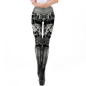 Leggings pour femmes avec imprimé 3D steampunk armure mécanique et engrenages