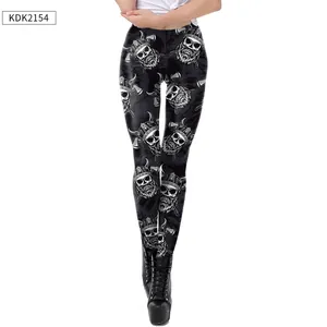Detail of Viking skull print and high elasticity fabric on these dark cosplay leggings