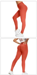 Detailed macro view of coral honeycomb textured leggings with scrunch butt lifting design