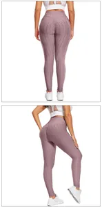 Detail of high-waist yoga leggings featuring honeycomb texture and scrunch butt lifting effect