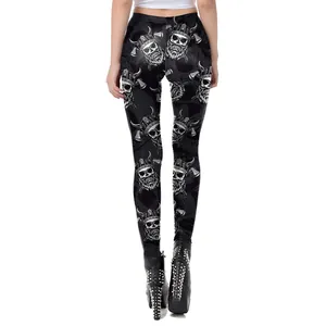 Detailed back view of viking skull print leggings with a high-elastic slim fit design