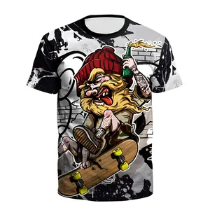 T-shirt homme à col rond avec imprimé graffiti 3D et design artistique de rue coloré