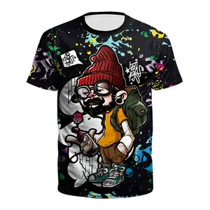 T-shirt d'été pour hommes avec impression graffiti 3D et motif de personnage cartoon
