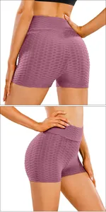 Detail of high-waist honeycomb texture yoga shorts with scrunch butt lift in mauve