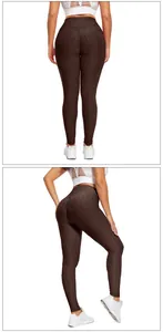 Detail of high waist yoga pants with honeycomb texture and scrunch butt lifting design