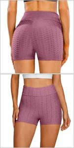 Macro detail of high-waist yoga shorts featuring honeycomb texture and scrunch butt design