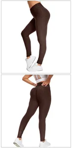 Detail showing the coffee brown honeycomb texture and scrunch butt lifting on yoga leggings