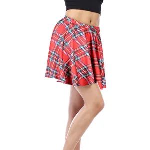 Minigonna a pieghe slim fit da donna con stampa scozzese rossa e motivo tartan