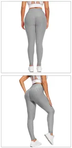 Close-up of grey honeycomb texture yoga leggings with high waist and scrunch butt detail