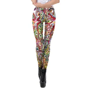 Women's digital print leggings featuring psychedelic eye patterns and elastic fit