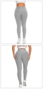 Detail of grey high-waisted yoga leggings featuring honeycomb jacquard fabric and scrunch butt