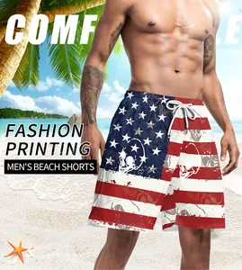 Détails du short de plage pour hommes avec étoiles du drapeau US et motif de crâne