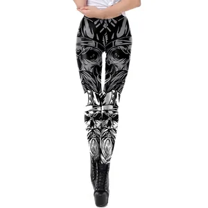 Women's 3D digital viking print leggings with high stretch gothic punk dark art patterns