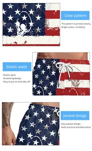 Détail du short de bain pour homme avec motif drapeau et crâne, taille élastique et poches