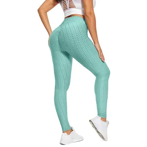 Women High Waist Honeycomb Jacquard Yoga Leggings Butt Lifting Tummy Control Activewear Fitness Tights Bottom Sportswear