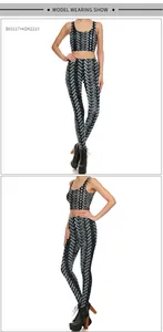 Vista frontale e laterale del set da donna 2 pezzi con crop top e leggings a stampa 3D