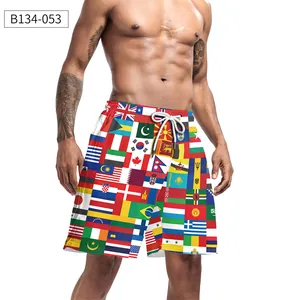 Vue détaillée du short de bain pour hommes à séchage rapide avec imprimé drapeaux mondiaux