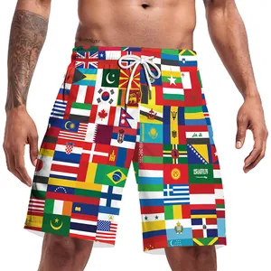 Short de bain homme à séchage rapide avec imprimés drapeaux et cordon blanc réglable