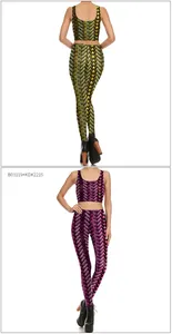 Dettaglio della trama stampata in 3D sul set da yoga a due pezzi con gilet e leggings