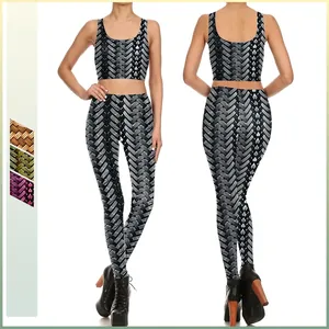 Completo da Donna Con Stampa Digitale 3D Motivo Intrecciato Crop Top Senza Maniche E Leggings a Vita Alta Aderente Sportivo