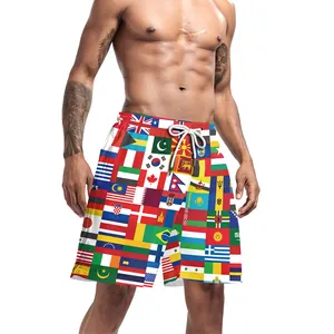 Short de bain homme à séchage rapide avec imprimé drapeaux et taille à cordon