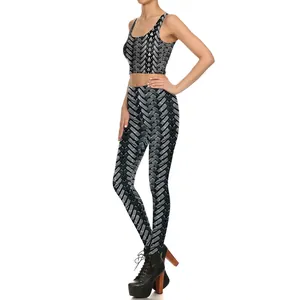 Completo donna 2 pezzi con crop top a trama 3D intrecciata e leggings coordinati