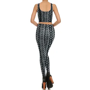 Completo yoga donna 2 pezzi con crop top e leggings a vita alta stampa digitale 3D