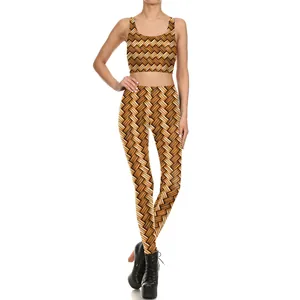 Set sportivo da donna 2 pezzi con crop top e leggings a stampa intrecciata marrone