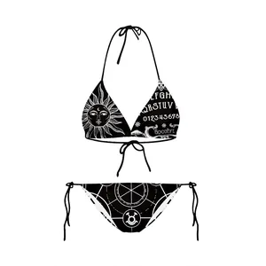 Gothic Ouija bord 3D-print bikini set met zon- en lettermotieven op zwarte stof