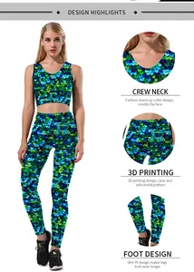 Détails de l'imprimé écailles 3D sur le haut de sport et le legging de fitness
