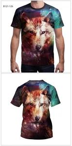 Dettaglio fronte e retro della t-shirt con stampa digitale 3D leone e lupo