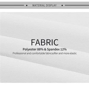 Detail of white 3D knit fabric showing 88% polyester and 12% spandex texture
