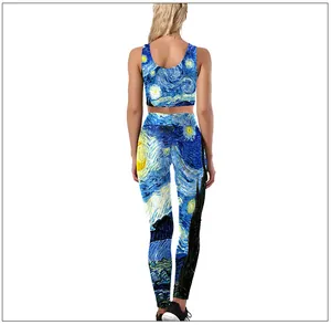 Vue arrière de l'ensemble de fitness pour femmes avec imprimé 3D de la Nuit Étoilée