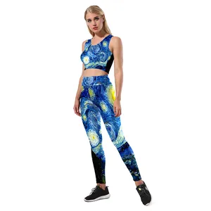 Ensemble yoga 2 pièces pour femmes avec imprimé 3D Nuit Étoilée de Van Gogh top et leggings