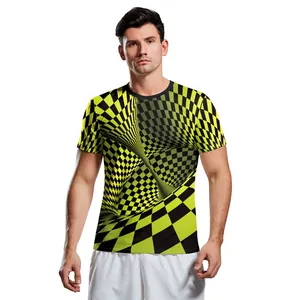 3D optical illusion checkerboard print t-shirt in neon green and black with a slim fit