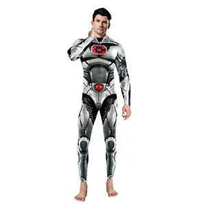 Herren Sci-Fi Mecha Cosplay Body Digital Gedruckt Langarm Jumpsuit Stretch Performance Party Kostüm