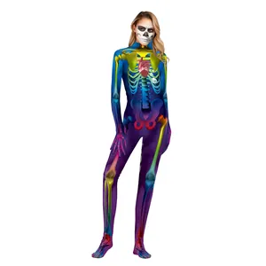Women's bodysuit with rainbow skeleton digital print and realistic heart design