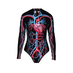 Costume da bagno donna Halloween a maniche lunghe con stampa anatomica di cuore e vasi