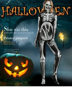 Détail de la combinaison imprimée squelette pour femmes, costume d'Halloween effrayant