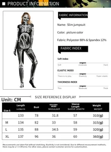 Tableau des tailles détaillé et fiche technique du combiné d'Halloween squelette