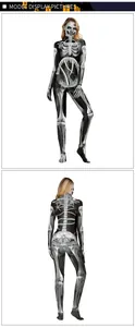 Vue avant et arrière d'une combinaison squelette d'Halloween avec imprimé 3D pour femme