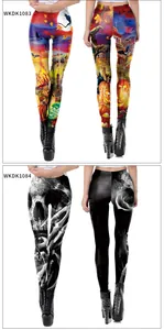 Detailoverzicht van de legging met schedel- en pompoenprint voor Halloweenfeesten