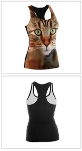 Front and back views of women's racerback tank top featuring a realistic cat face print