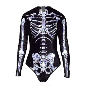 Body d'Halloween pour femme avec imprimé squelette galaxie et textures cristal