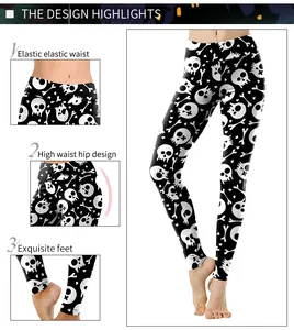 Dettaglio della vita alta e stampa teschio sui leggings fitness slim da donna
