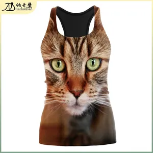 Women Realistic Cat Face Print Racerback Tank Top Slim Fit Sleeveless Novelty Graphic Vest Top For Halloween Party Casual