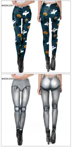 Voor- en achteraanzicht van leggings met schedel- en mechanische 3D-print en plateauzolen