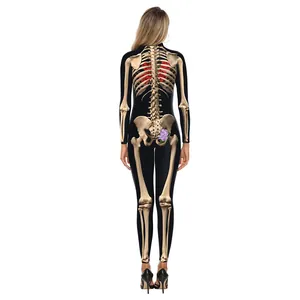 3D human skeleton bodysuit with rose heart on back for stage and Halloween parties